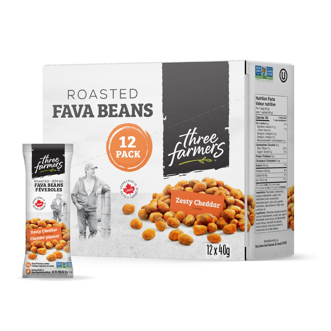 three farmers | Roasted Fava Bean Zesty Cheddar - 12 x 40g